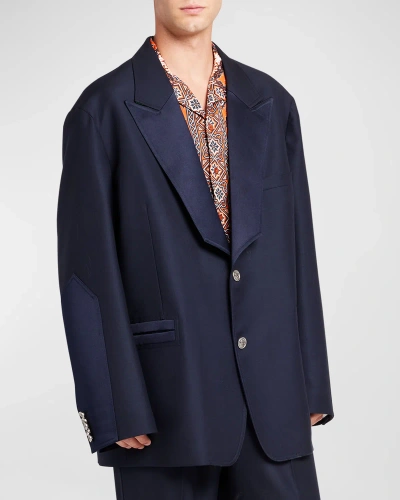 Etro Silk Twill-trimmed Stretch-wool Suit Jacket In Blue