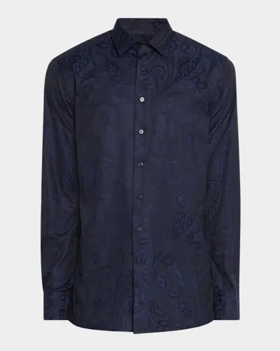 Etro Men's Roma Paisley Sport Shirt In Dark Blue