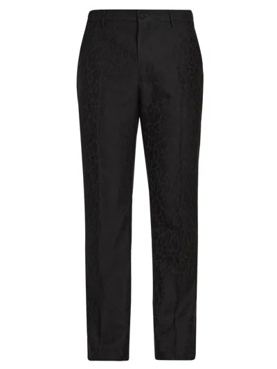 Etro Men's Roma Tonal Animal-print Straight-leg Trousers In Black