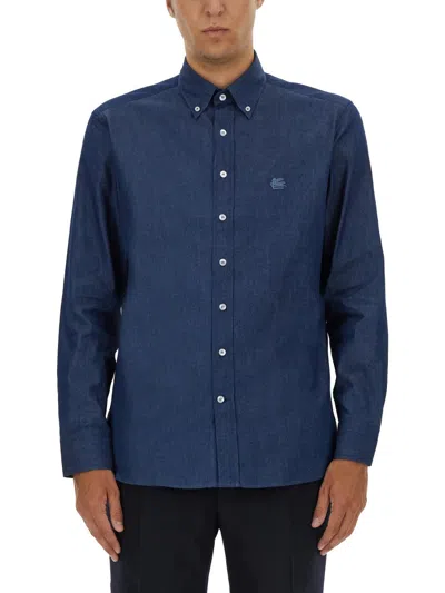 Etro Button-down Collar Cotton Shirt In Blue