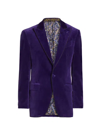 Etro Men's Stretch-velvet Tuxedo Jacket In Blue