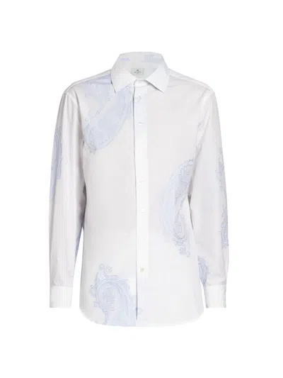 Etro Men's Striped Paisley Button-front Shirt In Blue