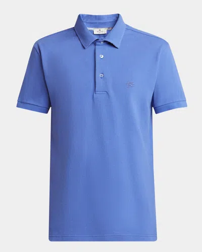 Etro Men's Tipped Pique Polo Shirt In Blue