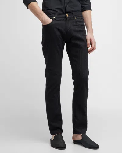Etro Men's Tonal Jacquard Denim Jeans In Black
