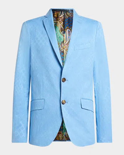 Etro Men's Tonal Paisley Jacquard Two-button Sport Coat In Blue