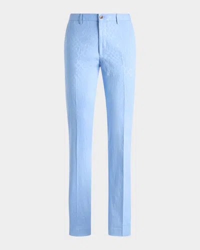 Etro Men's Tonal Paisley Stretch Cotton Pants In Blue
