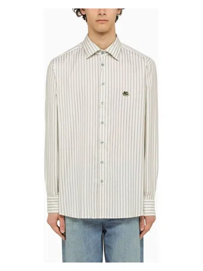 ETRO MEN'S WHITE/GREEN STRIPED LONG SLEEVED SHIRT | SIZE 41 CM | MRIB000299TR507