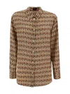 Etro Silk Long Sleeve Shirt With Geometric Print In Brown