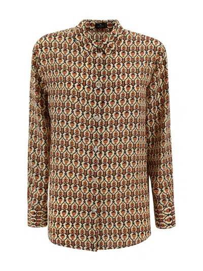 Etro Silk Long Sleeve Shirt With Geometric Print In Multi