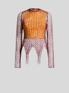 Etro , Mesh-effect Long-sleeved Sweater, Woman, Orange, Size 46 In Orange
