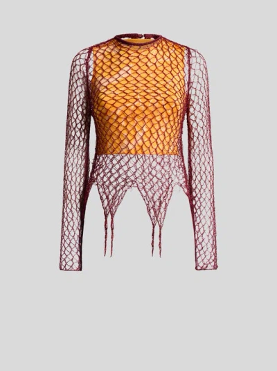 Etro , Mesh-effect Long-sleeved Sweater, Woman, Orange, Size 46