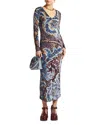 Etro Womens Multi On Blue Floral-intarsia-graphic Plunge-neckline-at-back Stretch-woven Blend Maxi Dress In Multi-color