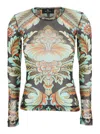 Etro Women Multicolor V-neck Top With All-over Floral Print In Viscose Blend Woman In Green