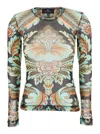 Etro Women Multicolor V-neck Top With All-over Floral Print In Viscose Blend Woman In Green