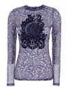 Etro Blue Top With Front Detail Snd Semi-transparent Design
