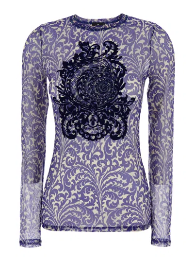 ETRO ETRO WOMEN BLUE TOP WITH FRONT DETAIL SND SEMI-TRANSPARENT DESIGN IN TULLE WOMAN