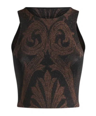 Etro Metallic Jacquard Tank Top In Black