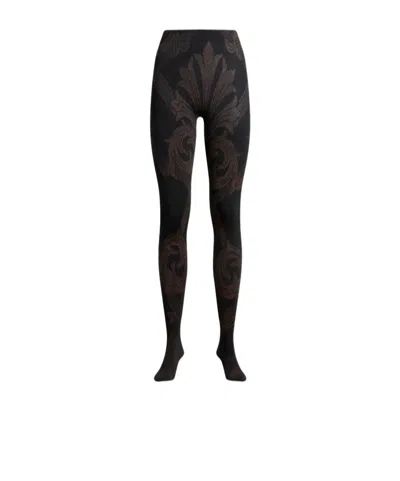 Etro Metallic Jacquard Tights In Red