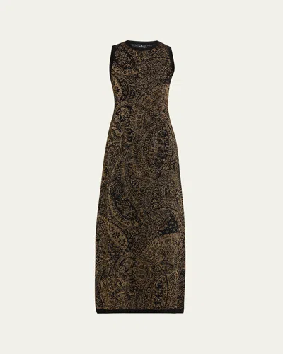 Etro Metallic Paisley Knit Sleeveless Maxi Dress In Black