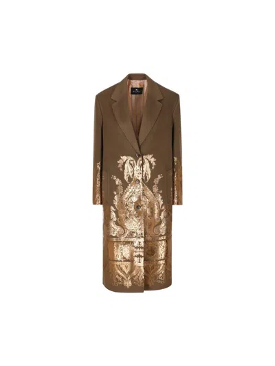 Etro Metallic Brocade Single-breasted Coat In Multi