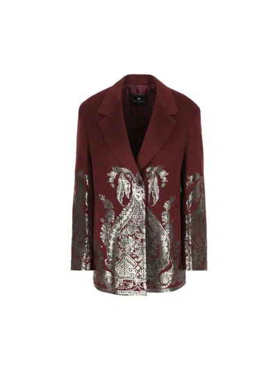 Etro Metallic-paisley Jacket In Bordeaux