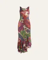 Etro Laminated Jersey Dress With Maxi Floral Print In Print On White Base