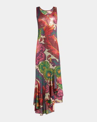 ETRO METALLIC PRINTED SLEEVELESS MAXI DRESS