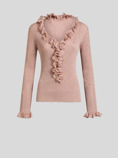 Etro Metallic Top With Flounces In Rosa
