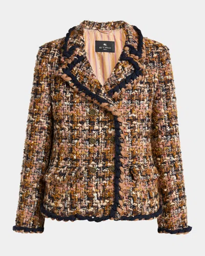 Etro Metallic Tweed Double-breasted Jacket In Multi