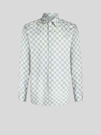 Etro Micro-paisley Check Shirt In Light Blue