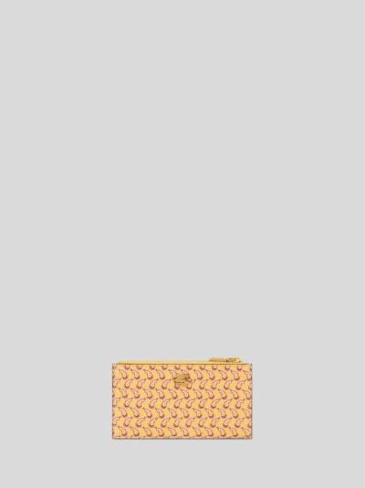 Etro Micro Paisley Leather Card Holder In Brown