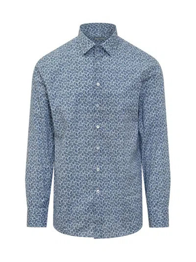 Etro Micro Paisley Long Sleeve Shirt In Blue