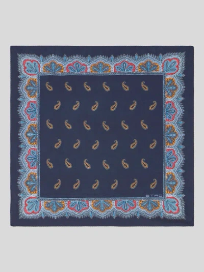 Etro Micro Paisley Pocket Square In Blue