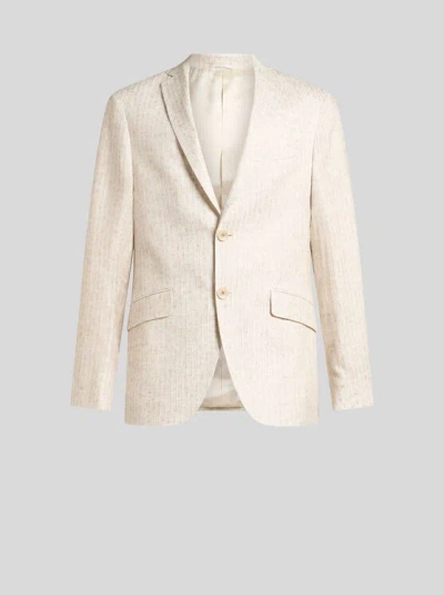 ETRO , MICRO-PATTERNED JERSEY BLAZER, MAN, BEIGE, SIZE 60