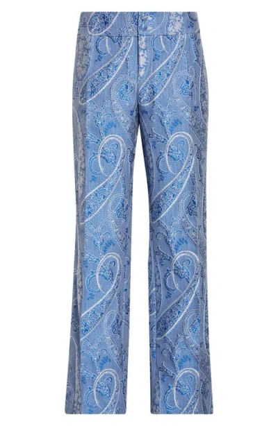 Etro Microcheck Embroidered Paisley Pants In Blue