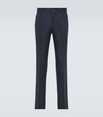 Etro Mid-rise Linen Tapered Pants In Blue