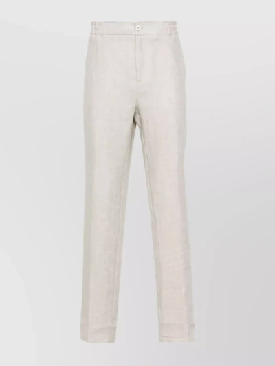 Etro Mid-rise Linen Trousers In Refined Herringbone In Beige