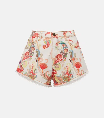 Etro Mid-rise Paisley Denim Shorts In Multicoloured