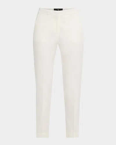 Etro Mid-rise Stretch Cotton Poplin Cuffed Cigarette Pants In White