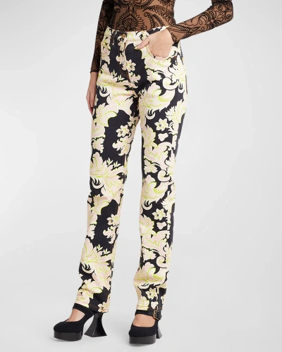 Etro Mid-rise Tropical-print Straight-leg Jeans In Print On Black Ba