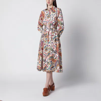 Etro Midi Cotton Dress With Paisley Print In Multi