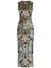 Etro Paisley Print Sleeveless Mesh Body-con Dress In Bordeaux