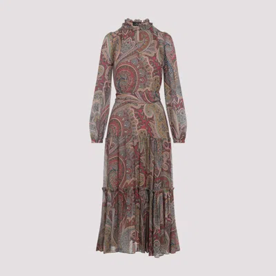Etro Paisley Print Crepon Midi Dress In Brown
