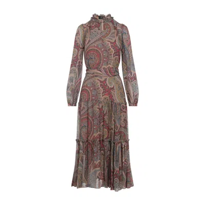 Etro Paisley Print Crepon Midi Dress In Brown
