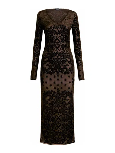 Etro Midi Dress In Devor Tulle In Black
