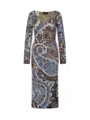 Etro Blue Long Dress With All-over Paisley Motiv In Viscose Blend In Multicolor