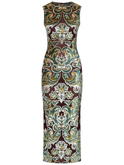 Etro Sleeveless Damask-print Fitted Midi Dress In Multicolour