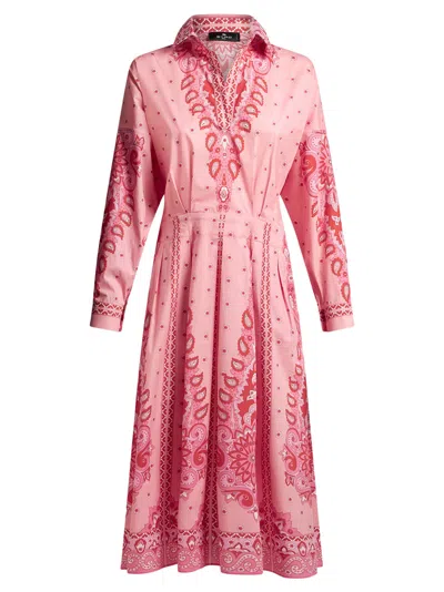 Etro Chemisier Pink Cotton Midi Dress 40