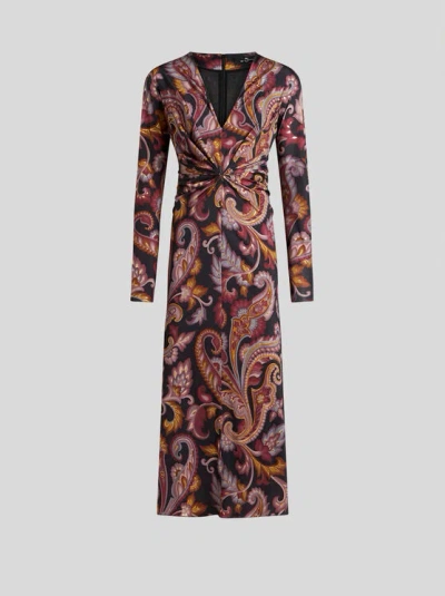 ETRO , MIDI DRESS WITH ALL-OVER PRINT, WOMAN, BLACK, SIZE 36