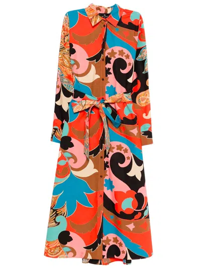 Etro Midi Dress With Belt In Multi